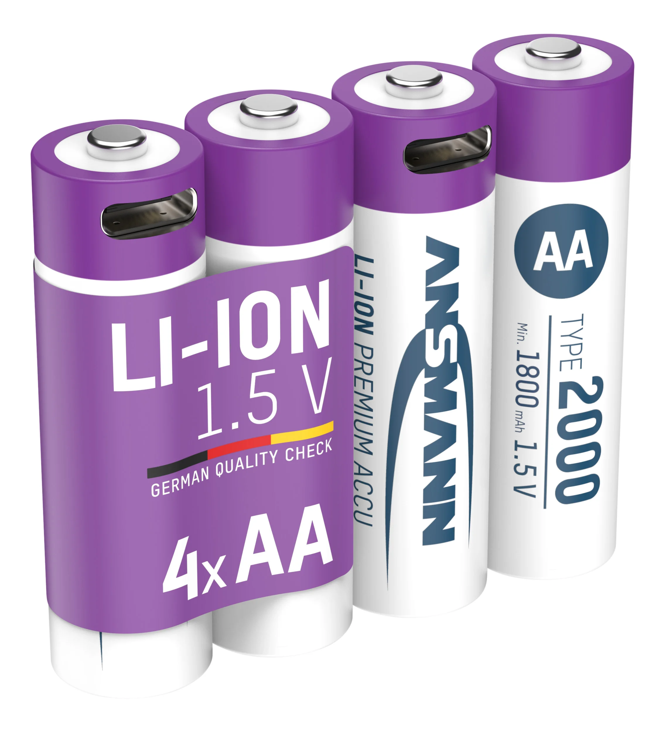 Lithium Ionen Mignon (AA) Akkus USB-C - 4 Stück, Sicherheitsabschaltung