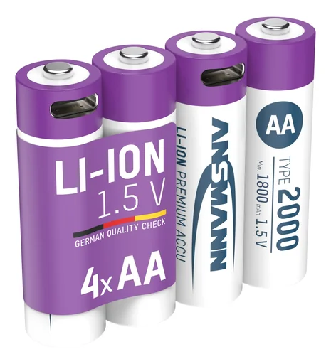 "Lithium Ionen Mignon (AA) Akkus USB-C - 4 Stück, Sicherheitsabschaltung image"