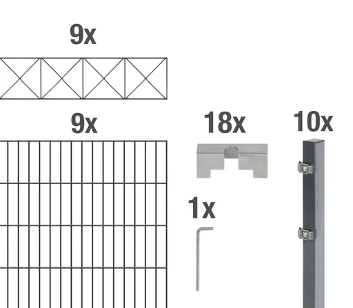 "Doppelstabmattenzaun Sets anthrazit mit Dekorelement "Nexus", Länge: 18 m, Höhe: 120 cm image"
