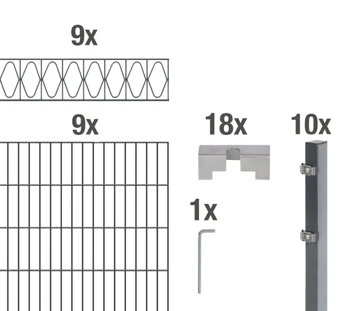 "Doppelstabmattenzaun Sets anthrazit mit Dekorelement "Eleganz", Länge: 18 m, Höhe: 140 cm image"