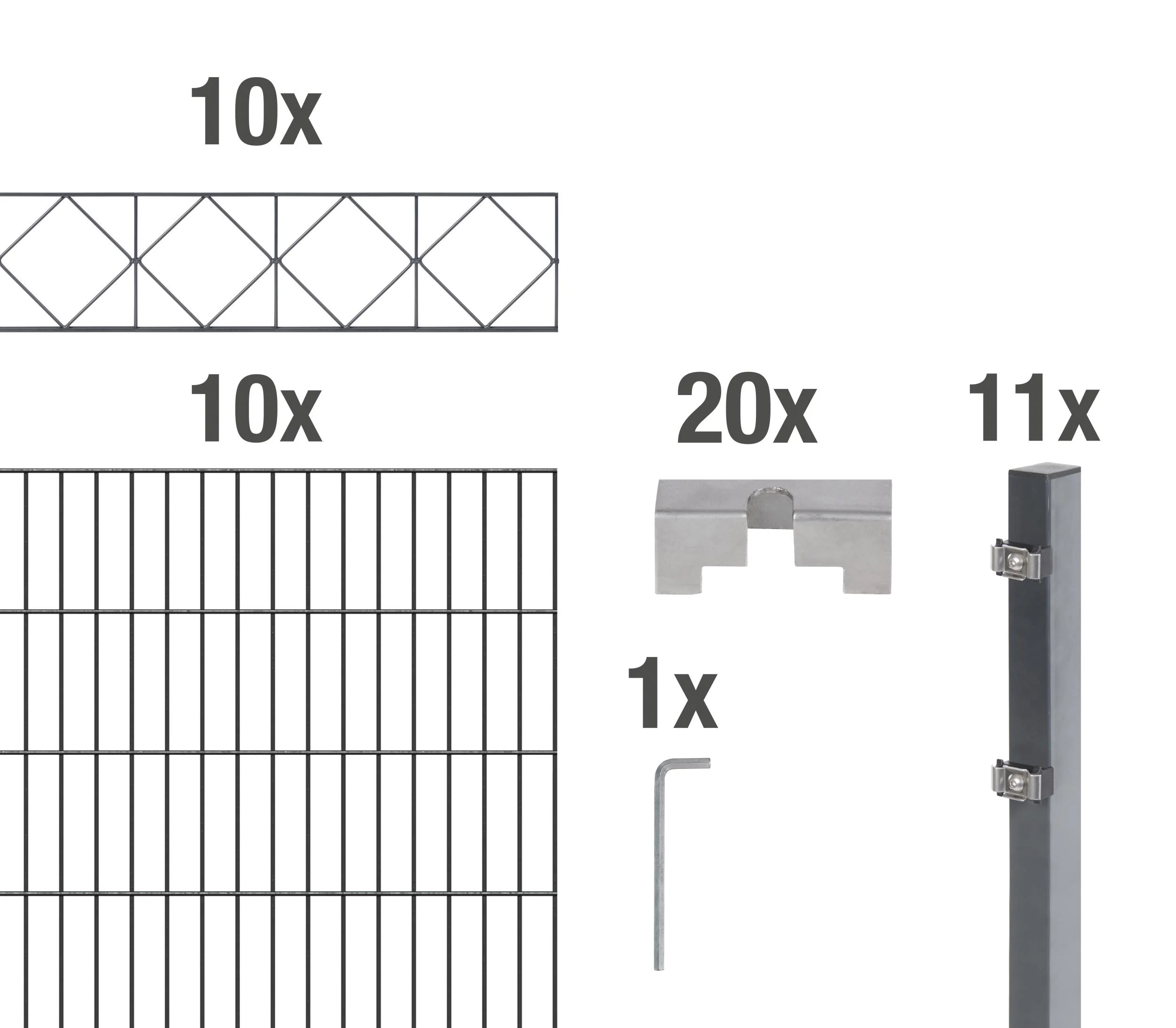 Doppelstabmattenzaun Sets anthrazit mit Dekorelement "Bergen"", Länge: 20 m, Höhe: 160 cm