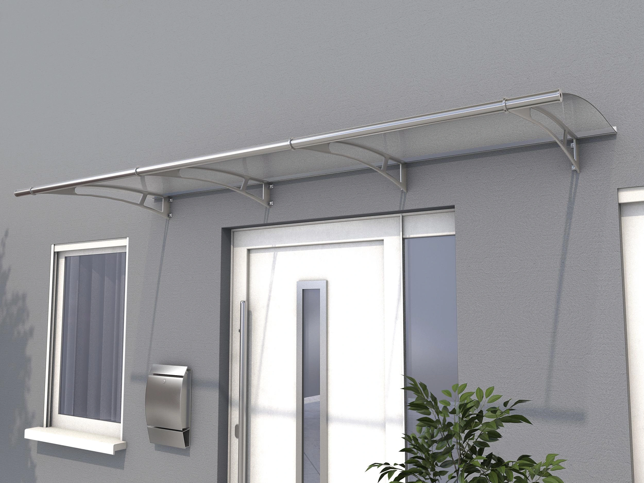 Pultvordach L 270, 270 x 95 x 17 cm, Edelstahl, 4 mm satiniert weiß