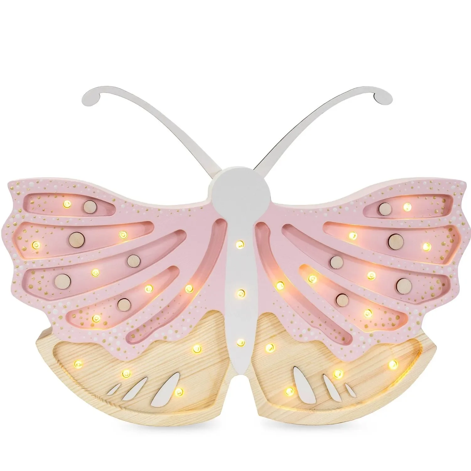 "Little Lights Nachtlicht Kinder, Nachtlampe Schmetterling - 100% Kiefernholz natur, Farbe: Erdbeercreme image"
