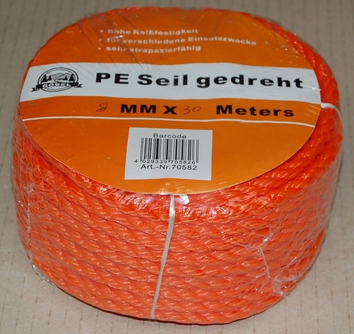 "PE Seil gedreht, orange 8mm - 10 mtr. Docke image"