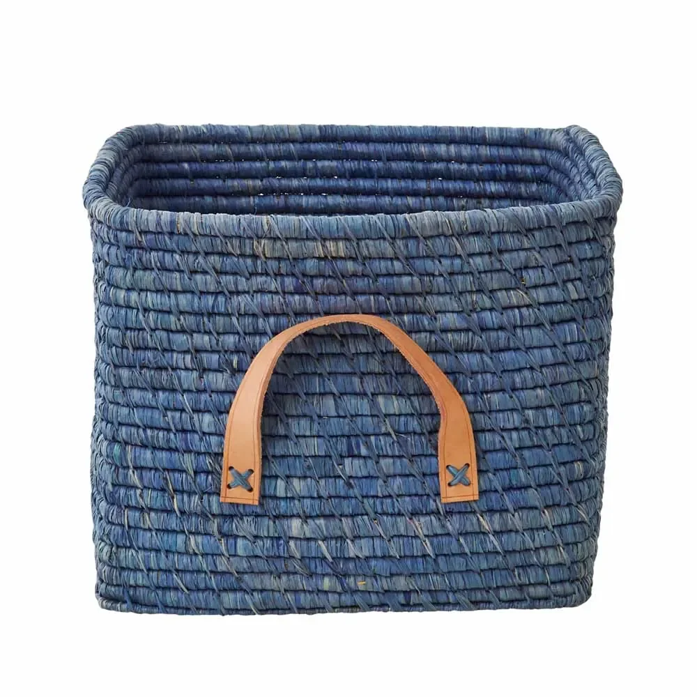 "Rice Bastkorb Ledergriffe blau 30 x 30 image"