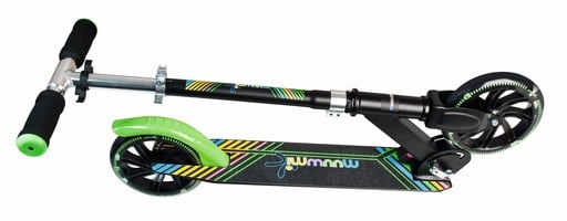 "muuwmi Aluminium Scooter Neon – Tretroller, 180 mm, ABEC 5, GS-geprüft, höhenverstellbar, LED-Leuchtrollen, grün-schwarz image"