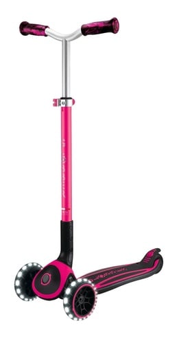 "GLOBBER ACE LIGHTS – Tretroller Kinder Teenager, 125/80 mm, ABEC 9, 3-rädrig, höhenverstellbar, LED-Leuchtrollen, pink image"