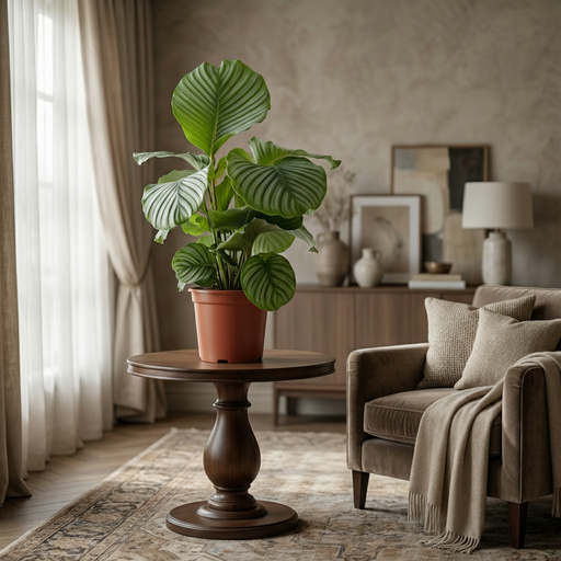 "Plante d'intérieur - Plante Paon - Calathea Orbifolia - Vert - Entretien facile - 1 Plante - Pot 21cm - Hauteur 60 - 70cm image"