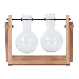 Stecklingsständer - 2 Glasvasen - Hydrokulturvase für Stecklinge - Holz - Anzuch