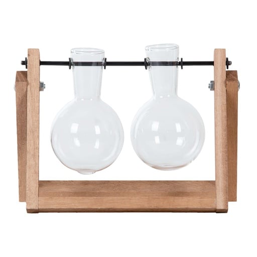 "Stecklingsständer - 2 Glasvasen - Hydrokulturvase für Stecklinge - Holz - Anzuchtstation image"