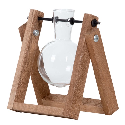"Cutting Stand - 1 glass vase - Hydroponic vase for cuttings - Wooden - Cultivation station image"