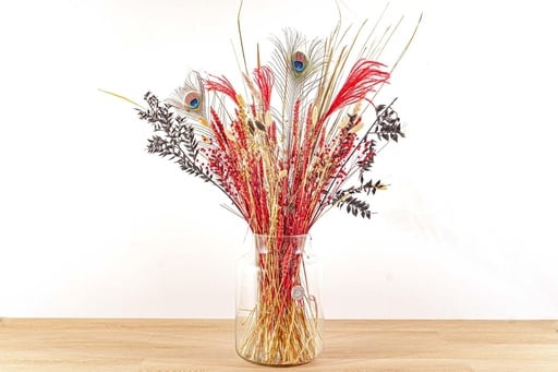 "Trockenblumenstrauß - Rot & Gold - Trockenstrauß - 70 cm image"