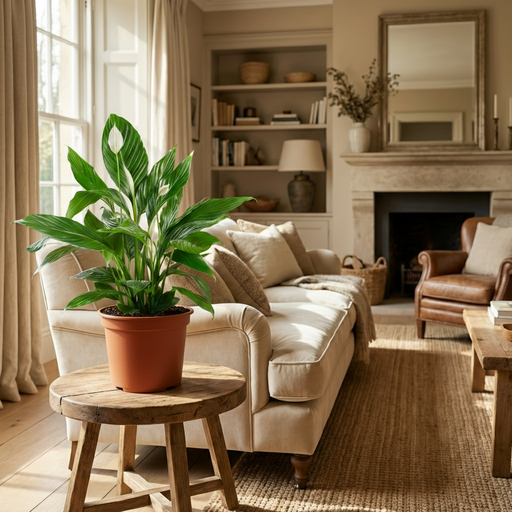 "Plante d'intérieur - Fleur de lune - Spathiphyllum - Blanc - Entretien facile - 1 Plante - Pot 19cm - Hauteur 70 - 80cm image"