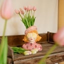Vase Erdbeermädchen + 10x Echt-Touch Tulpe Rosa