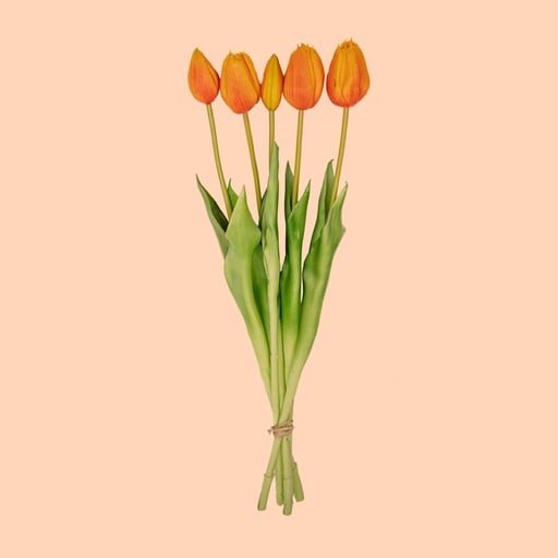 "Tulpenstrauß Orange - 5 Stück - 'Real Touch' Kunsttulpen - 42 cm image"