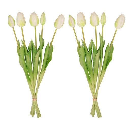 "Tulpenstrauß Weiß/Grün - 10 Stück - 'Real Touch' Kunsttulpen - 42 cm (weiß/grün) image"