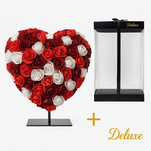 "Herz DELUXE auf Ständer 15 cm – Gemischter roter, bordeauxfarbener und weißer Schaum – in luxuriöser Geschenkverpackung 15 cm image"