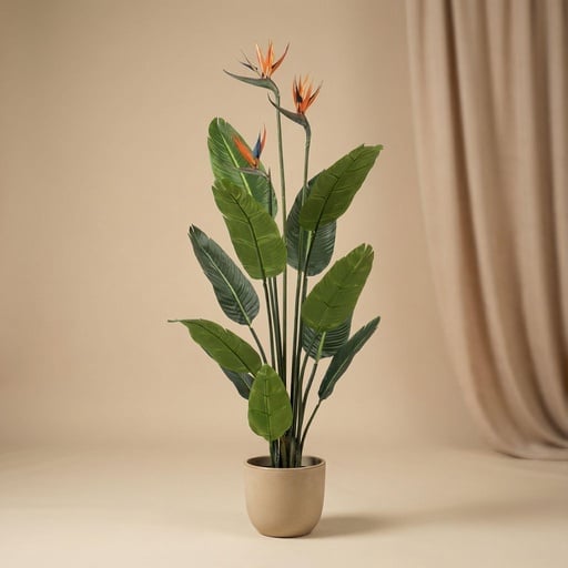 "Strelitzia met bloemen - 120cm - In zwarte pot - Kunstplant - ARTIFICIAL image"