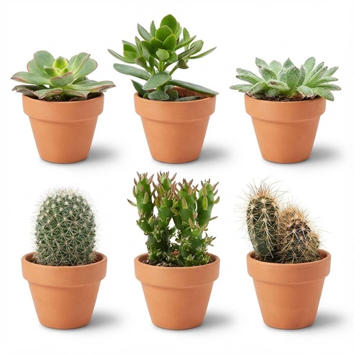 "Mini Kakteen & Sukkulenten Mix - 6 Stück - Ø 8,1 cm - Höhe: 5-10 cm - Terrakottatöpfe image"
