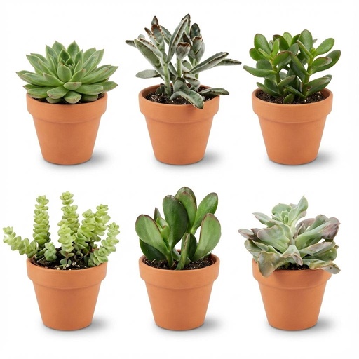"Mini Sukkulenten Mix - 6 Stück - Ø 8,1 cm - Höhe: 5-10 cm - Terrakottatöpfe image"
