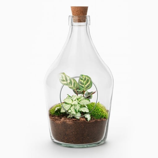 "Open terrarium Joss - Calathea Makoyana & Fittonia white Tiger - ↑ 30 cm image"