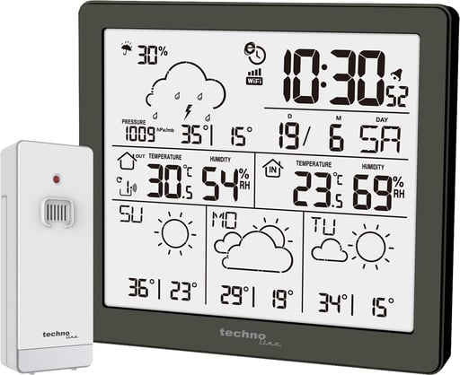 "WD2200 WLAN Wetterstation mit Außensensor – Wettervorhersage bis 4 Tage, Temperatur, Luftfeuchtigkeit, Luftdruck, Niederschlagswahrscheinlichkeit & App image"