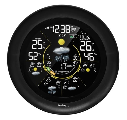 "WD3040 WLAN Wetterstation rund mit App (Tuya/Smart Life) – 4-Tage-Vorhersage, Außensensor, Temperatur, Luftfeuchtigkeit, Luftdruck, Luftqualität & UV-Index image"