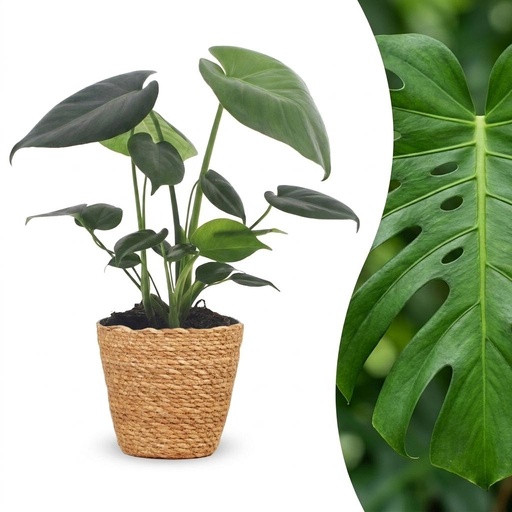 "Monstera Deliciosa - Fensterblatt - 1 Plant - mit Korb - Topf 12cm - Höhe 30cm image"
