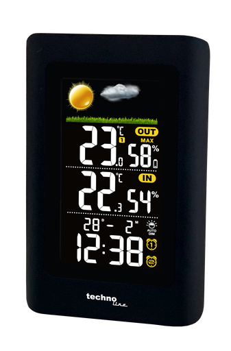 "WS6447 Wetterstation mit Außensender, Innen- und Außentemperatur, Luftfeuchtigkeit, Wettervorhersage, 2 Weckalarme, Schlummerfunktion, Min/Max-Speicher, Uhrzeit und Datum image"