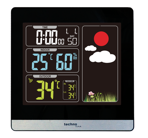 "WS6448 LED Funkwetterstation, farbiges Display, Innen- und Außentemperatur, Luftfeuchte, Wettervorhersage image"