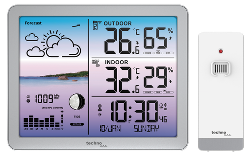 "WS6520 Wetterstation Funk mit Außensensor, Farbdisplay, DCF-Funkuhr, Innen-/Außentemperatur & Luftfeuchtigkeit, Wettervorhersage, Luftdruck, Mondphase, Frostalarm image"