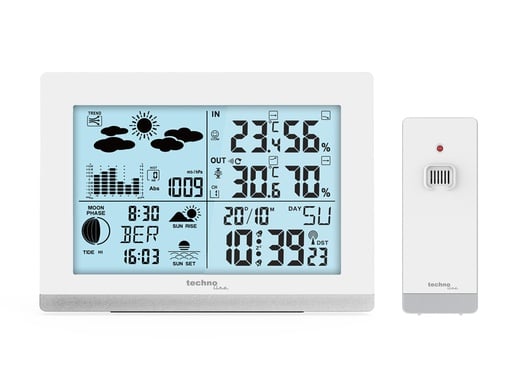 "WS6762 Funk-Wetterstation mit Außensensor – DCF Funkuhr, Innen- & Außentemperatur, Luftfeuchtigkeit, Wettertrend, Mondphase, großes LCD Display, Wecker mit Datum & Uhrzeit image"