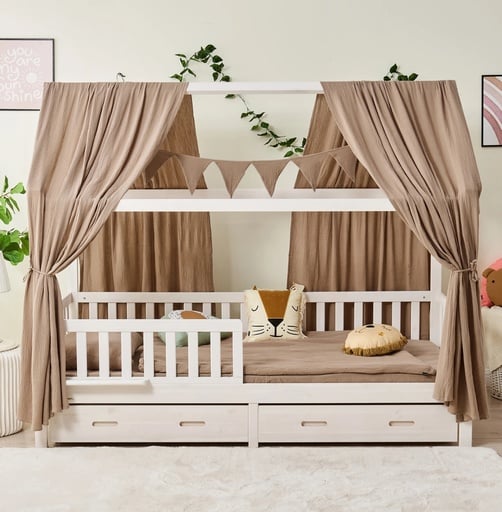 "Alavya Home Dekoset aus 100% Bio-Musselin Baumwolle | 125x350cm Braun image"