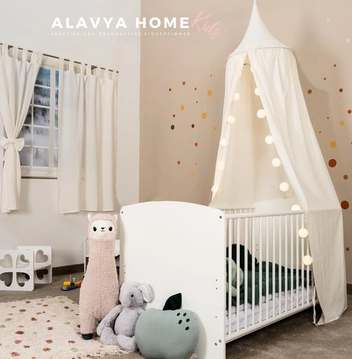 "Alavya Home Baldachin Betthimmel 250x50 cm Bio-Musselin Baumwolle - Creme image"