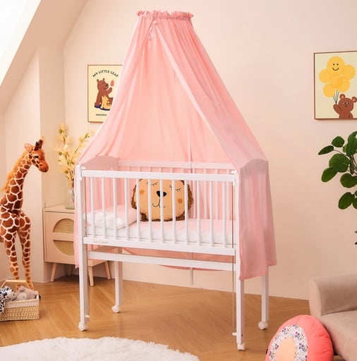 "Alavya Home Babybett Betthimmel mit Himmelstange 150x240 cm Bio-Baumwolle - Rosa image"