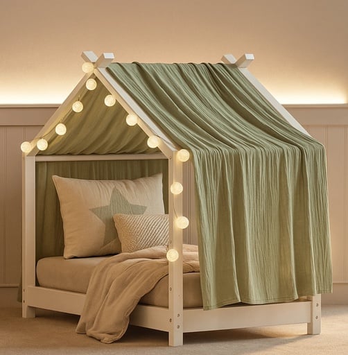 "Alavya Home Betthimmel Moon mit LED 360 cm Musselin Bio-Baumwolle - Khaki image"