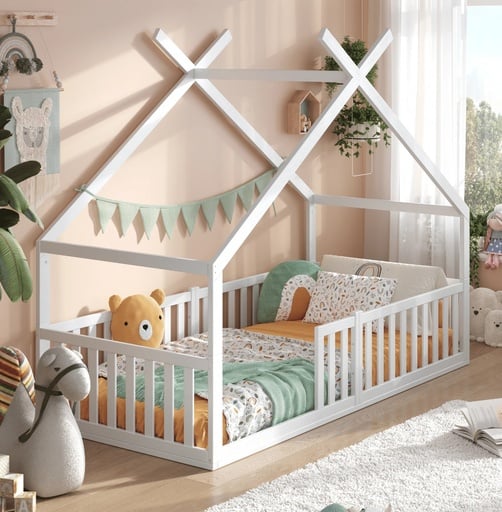 "Alavya Home Bodenbett DREAM Komplett-Set 80x160 cm Buche - Weiß image"