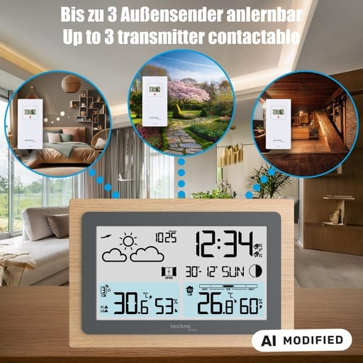 "WS6785 Funk-Wetterstation mit Außensensor, DCF-Funkuhr, Wettervorhersage, Innen-/Außentemperatur & Luftfeuchtigkeit, Luftdruck, Mondphase, Frostalarm & Lüftungsempfehlung image"