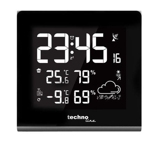 "WS9065 Wetterstation mit Funkuhr, Innen- u. Außentemperatur, Luftfeuchte, Wettervorhersage, Außensender, LED Farbdisplay, Netzteil, unterschiedliche Farbmodi und USB-Ladefunktion image"
