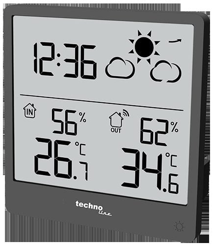 "WS9138 Wetterstation mit Außensensor – Innen- & Außentemperatur, Luftfeuchtigkeit, Wettervorhersage, Wettertrend, Min/Max-Speicher, Funkübertragung image"
