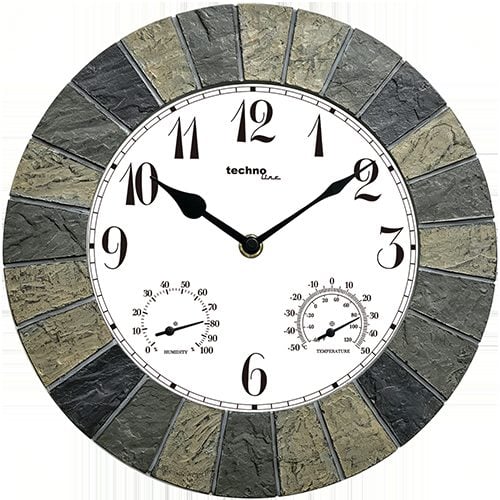 "WT7015 Outdoor Wanduhr mit Thermometer und Hygrometer, analoge Gartenuhr für Terrasse und Balkon, Temperatur- und Luftfeuchtigkeitsanzeige, Quarzuhr, 1 x AA exklusive image"