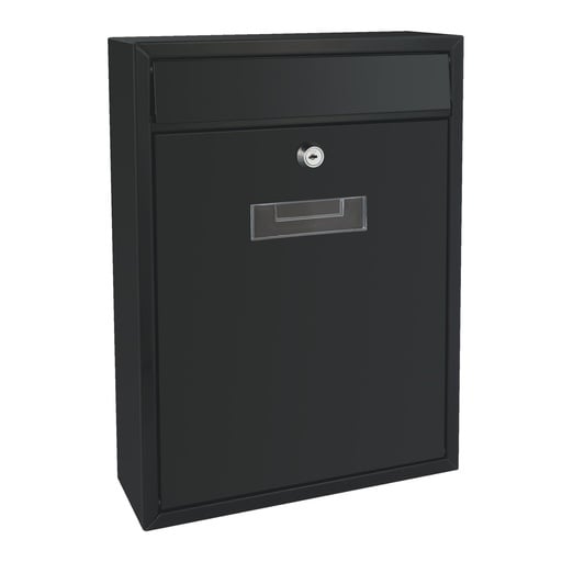 "Wandbriefkasten Ibiza für den Außenbereich in Schwarz mit Namensschild und Schloss, kompakter Metallbriefkasten inklusive 2 Schlüsseln und Montagezubehör image"