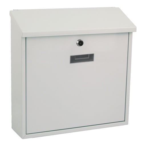 "Wandmontierter Briefkasten Monaco für den Außenbereich in Weiß mit Namensschild und Schloss, Metall-Briefkasten inklusive 2 Schlüsseln und Montagematerial image"