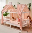 Alavya Home Hausbett CLOUD 90 x 200 cm Komplett-Set – Musselin Dekoset Rosa + Kindermatratze COZY 90 x 200 cm (Kaltschaum)