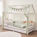 Alavya Home Hausbett CLOUD 90 x 200 cm Komplett-Set – Polyester Dekoset Khaki + Schublade 90 x 200 cm + Kindermatratze COZY 90 x 200 cm (Kaltschaum)