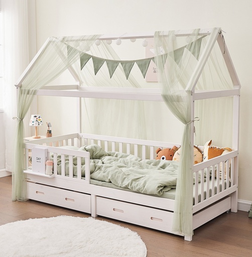 "Alavya Home Hausbett CLOUD 90 x 200 cm Komplett-Set – Polyester Dekoset Khaki + Schublade 90 x 200 cm + Kindermatratze COZY 90 x 200 cm (Kaltschaum) image"