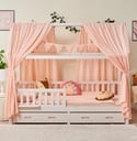 Alavya Home Hausbett CLOUD 90 x 200 cm Komplett-Set – Musselin Dekoset Rosa + Schublade 90 x 200 cm + Kindermatratze COZY 90 x 200 cm (Kaltschaum)