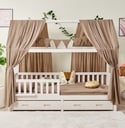 Alavya Home Hausbett CLOUD 90 x 200 cm Komplett-Set – Musselin Dekoset Braun + Schublade 90 x 200 cm + Kindermatratze COZY 90 x 200 cm (Kaltschaum)