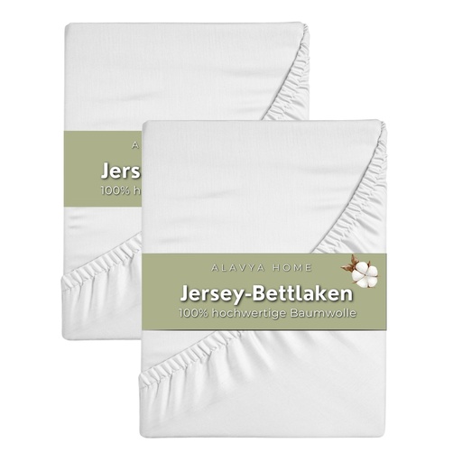 "Alavya Home Spannbettlaken 80x180 cm Baumwolle Jersey - 2er-Set, Weiß image"
