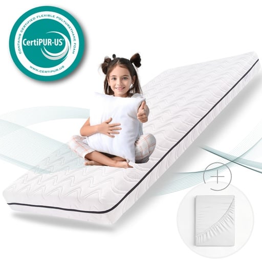 "Alavya Home Kindermatratze COZY 80x180 cm Kaltschaum inkl. Spannbettlaken – 2-teiliges Set, Weiß image"